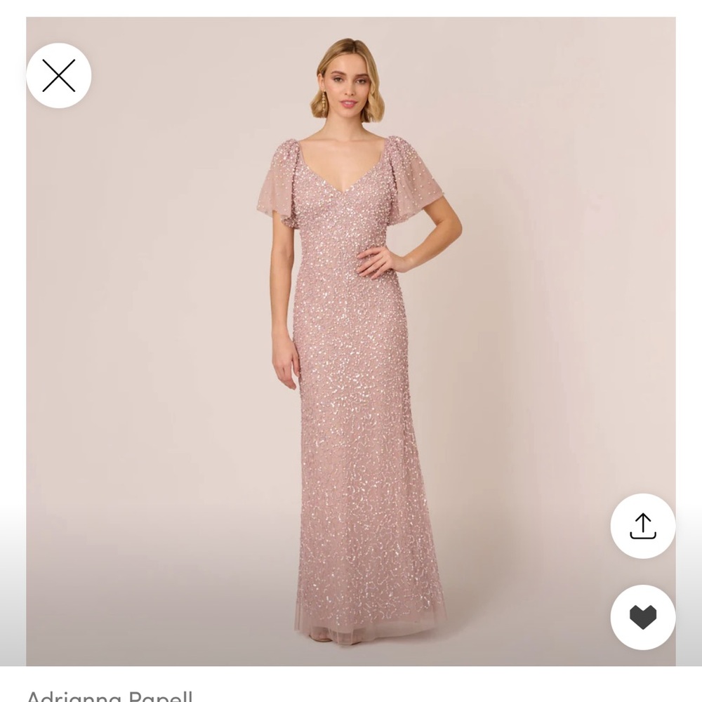 Adrianna Papell Pearl Beaded Mermaid Gown With Flutter Sleeves NWT size 8